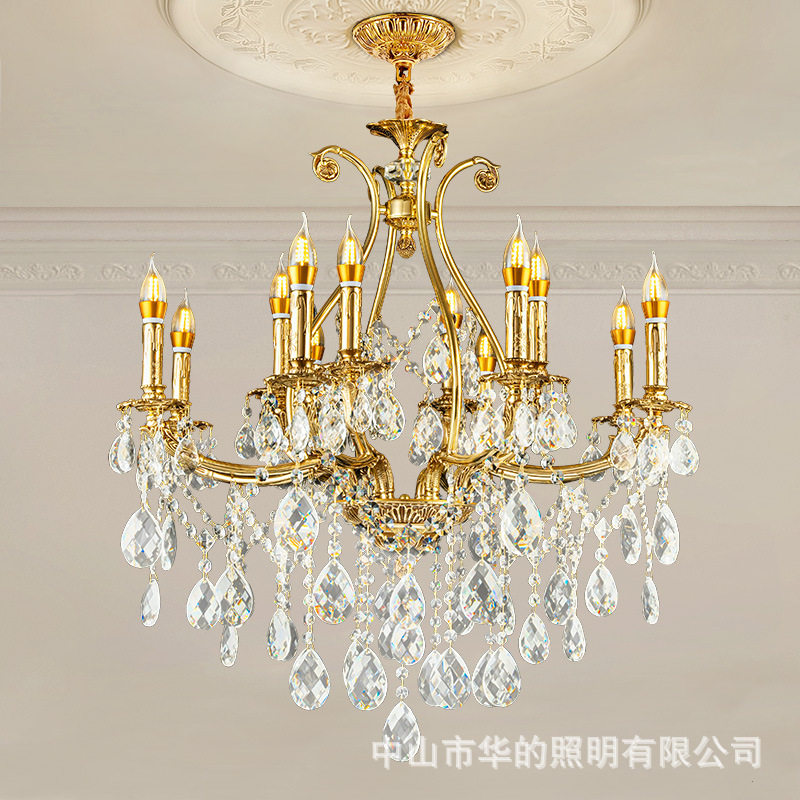 法式吊灯奢华客厅餐厅复式楼灯欧式别墅中空灯具全铜水晶灯铜灯