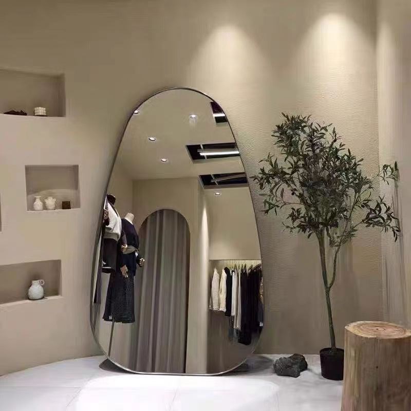 北欧异形不锈钢全身镜服装店试衣镜子显瘦镜子身椭圆形落地镜简约