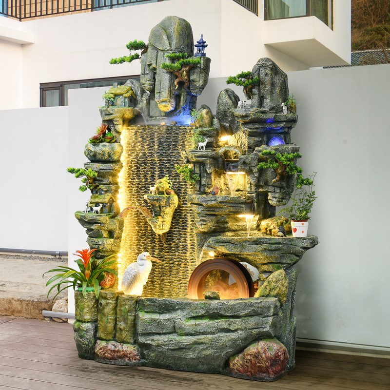 中式假山流水喷泉客厅阳台玄关庭院开业装饰风水轮T加湿器落地摆