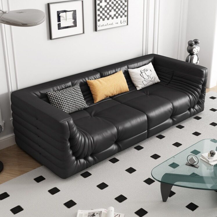 北欧意式现代简约三人毛毛虫个性沙发设计师创意异形真皮沙发