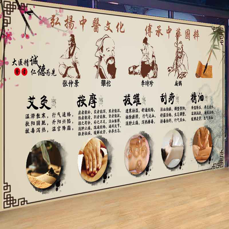 中医浴罐馆墙纸理疗馆针灸拔生定制墙布足养店足疗按摩壁纸壁布