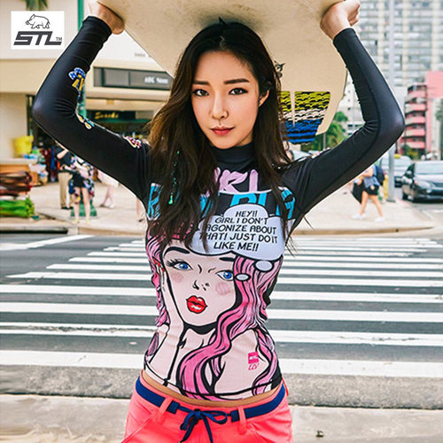 韩国STL潜水防 长袖上衣女母晒保暖沙滩游泳冲浪浮潜服分体水款衣
