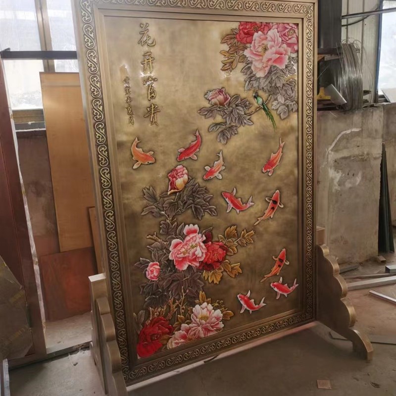铜鼓铸铜文化宣传用具锻铜花鼓牌匾富贵荣华金属V壁挂文化墙红铜