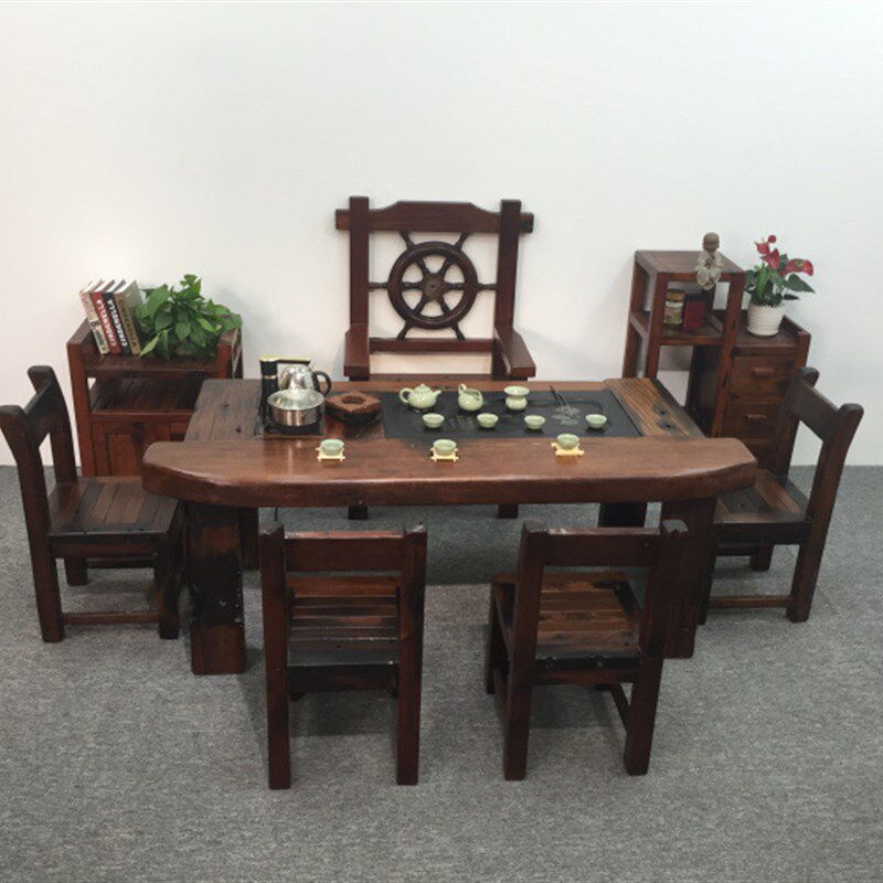 老船木茶桌椅组合仿古q实木茶几客厅门店办公室简约功夫泡茶台整