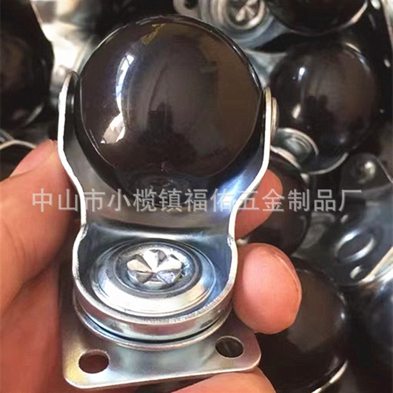 2寸丝杆平底卡簧静音大中型承重球D形轮黑色加硬万向轮PP球型脚轮