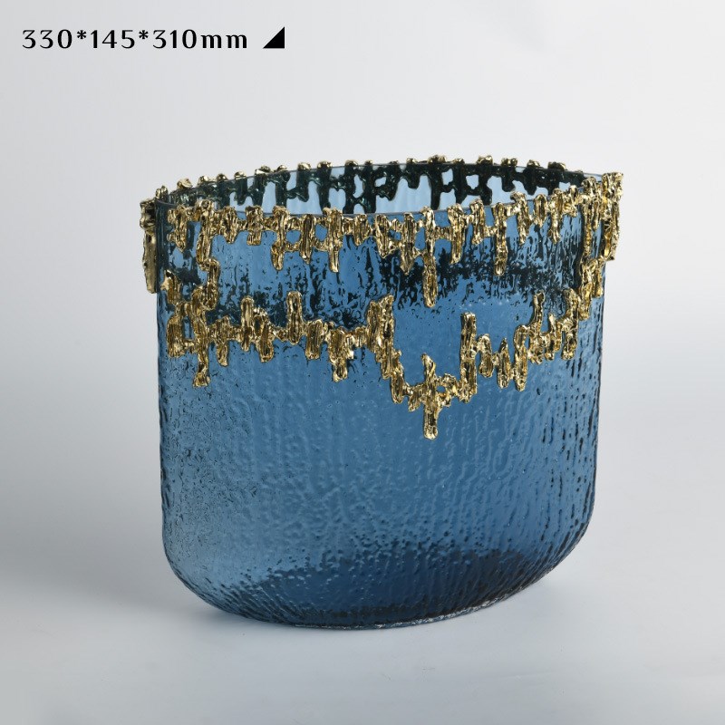 现代手工厚重玻璃花瓶摆件客厅透明大I口径插花器高级感餐厅摆件