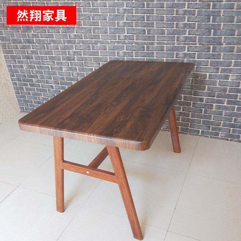 快餐厅桌椅家用烧烤火锅店餐桌椅组合皮垫铁艺木R纹椅主题餐厅桌
