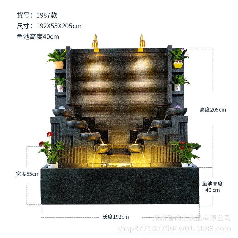 流水墙水幕墙假山鱼池喷泉流水摆件招财J别墅庭院客厅餐厅阳台水