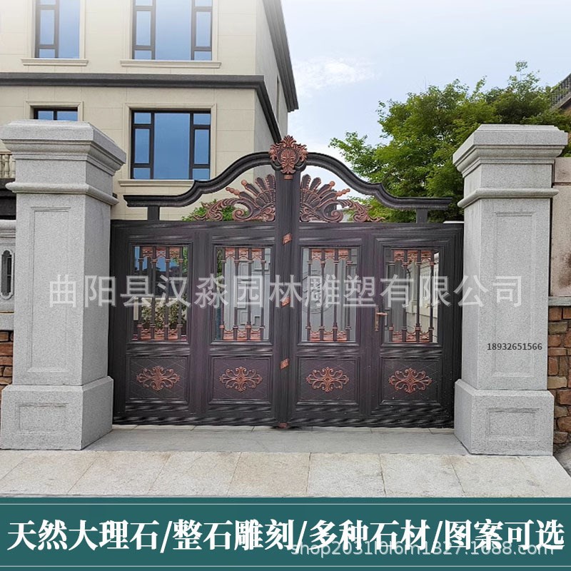 石雕门柱大理石欧式罗马柱花岗岩方柱庭院别墅Q大门口雕花装饰摆