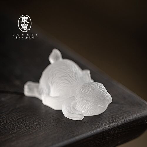 东意文房 纸晶古法琉璃法兔笔搁动物文房镇水书画毛笔书玉笔架