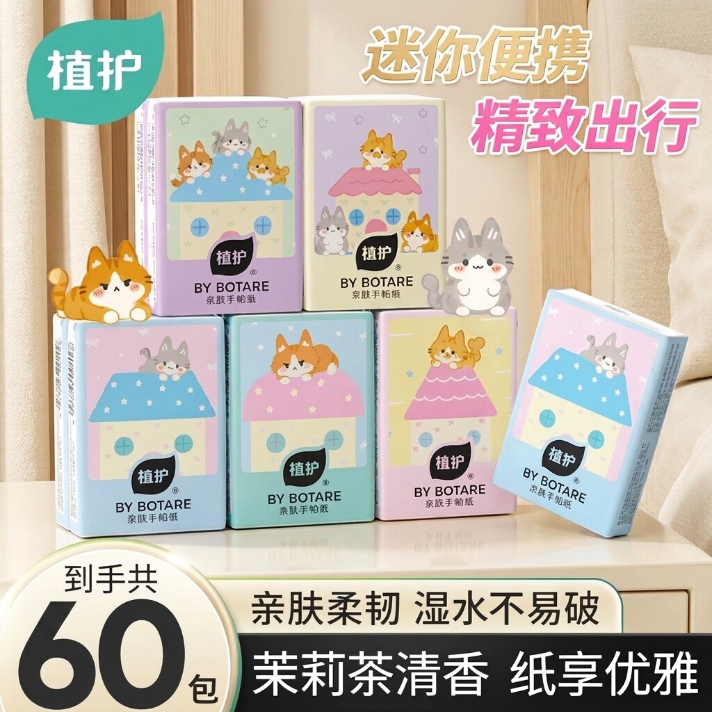 植护60包手帕纸轻巧便携柔纸巾