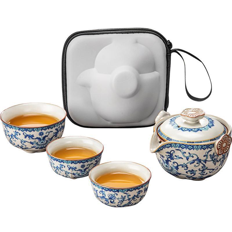 汝窑茶壶单个手抓壶家用青花陶瓷一人饮功夫旅行茶具泡茶器快客杯