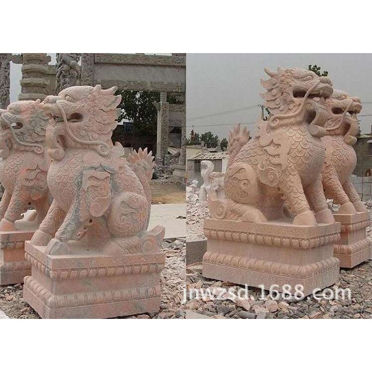 景观石雕坐麒麟图片 景区大理石卧麒麟哪里卖 石制麒麟报价