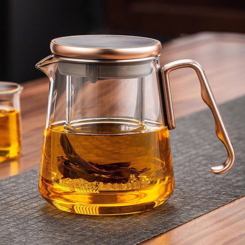加厚玻璃泡茶壶铝合金把手新款家用办公室懒人茶水分离泡茶神器