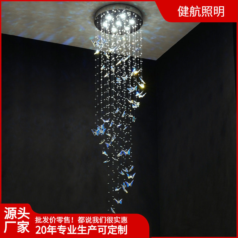 楼梯吊灯客厅灯轻奢别墅复式吊灯酒店工程埃及进口水晶灯批发
