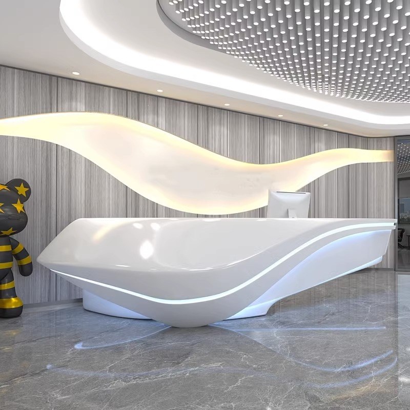 创意大型异形玻璃钢烤r漆前台公司大堂接待台服务台吧台收银台
