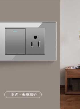 美国美式插座15A黑色玻璃开关电源110v家用美标六孔带usb面板