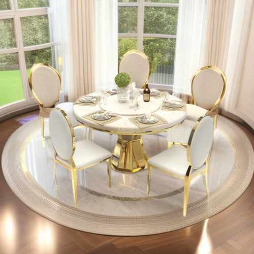 轻奢不锈钢新款大理石餐桌家用餐桌椅吃饭大桌子带转盘圆餐桌家具