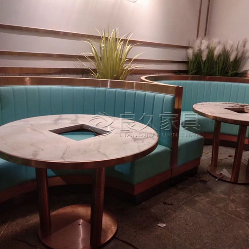 茶餐厅湘菜馆大理石桌椅西餐主题饭店半圆卡座沙发餐桌椅组合厂家