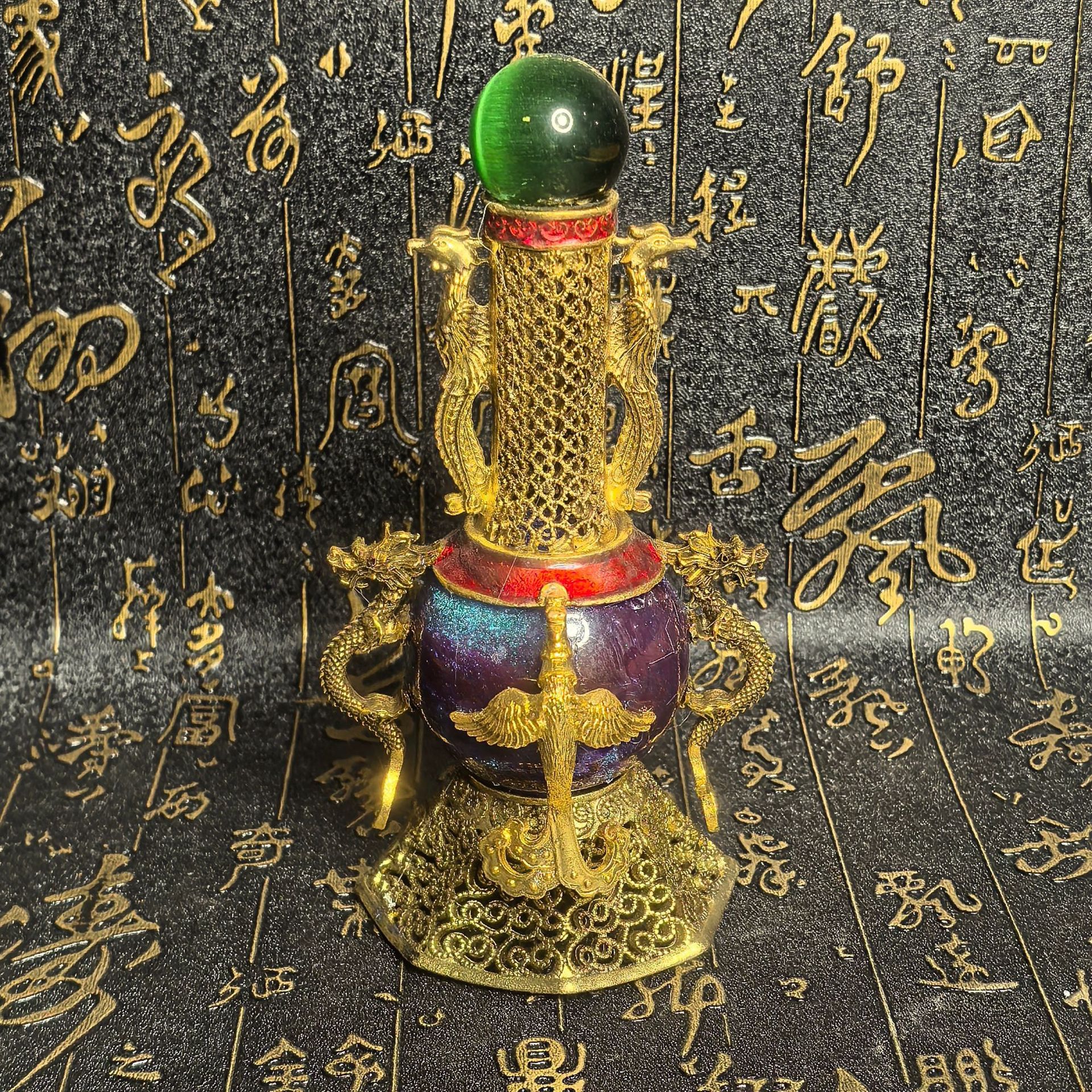 古玩工艺品装饰古典铜镶嵌夜光瓶子摆件客厅做旧古董老货收藏怀旧