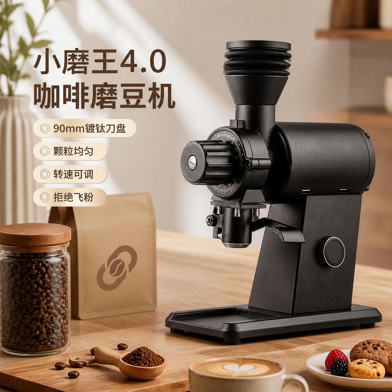 小磨王4.0意式手冲SOE带调速咖啡磨豆机电动磨粉机商用镀钛刀片