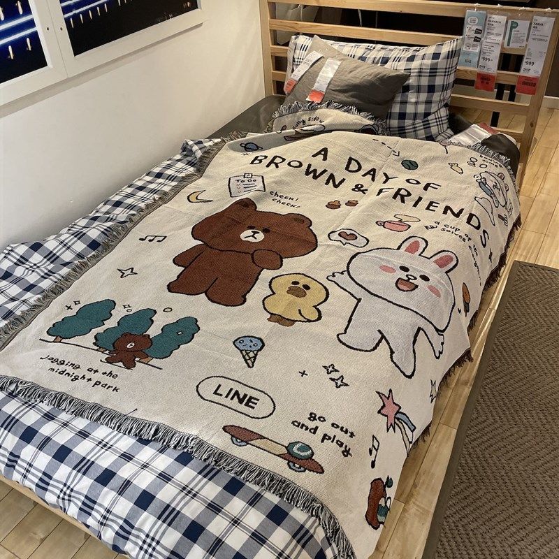 【Line friends 】美式乡村布朗熊沙发巾线毯盖毯毛毯露营毯挂毯
