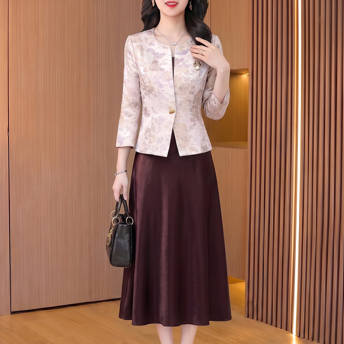 新中式国风西装套装连衣裙女2026新款秋爆款十三行喜妈妈婚宴礼服
