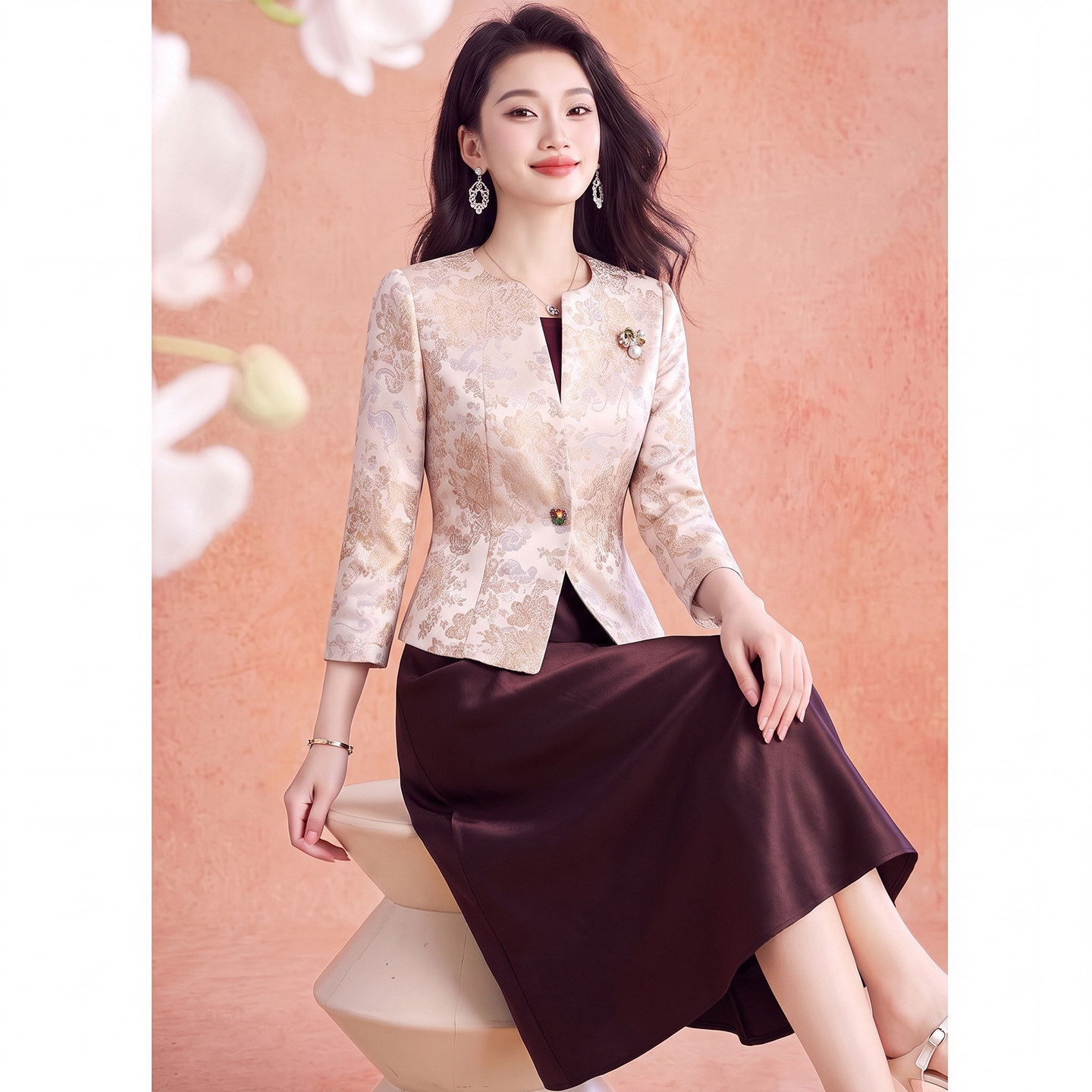 新中式国风套装连衣裙女装2026新款秋唐装高端喜婆婆婚宴妈妈礼服
