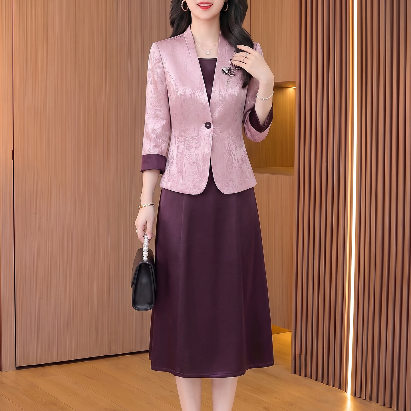 喜婆婆婚宴西装套装连衣裙2026新款秋结婚妈妈礼服高端轻奢高级感