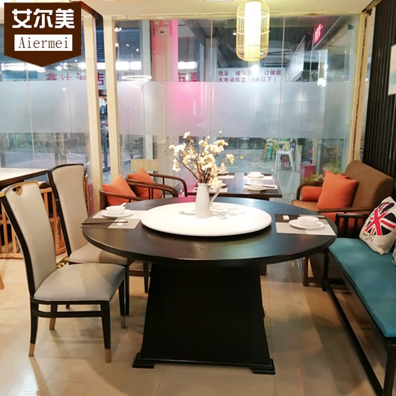 现代休闲餐厅f餐桌椅饭店食堂家用梯形餐桌新中式电动餐桌圆桌