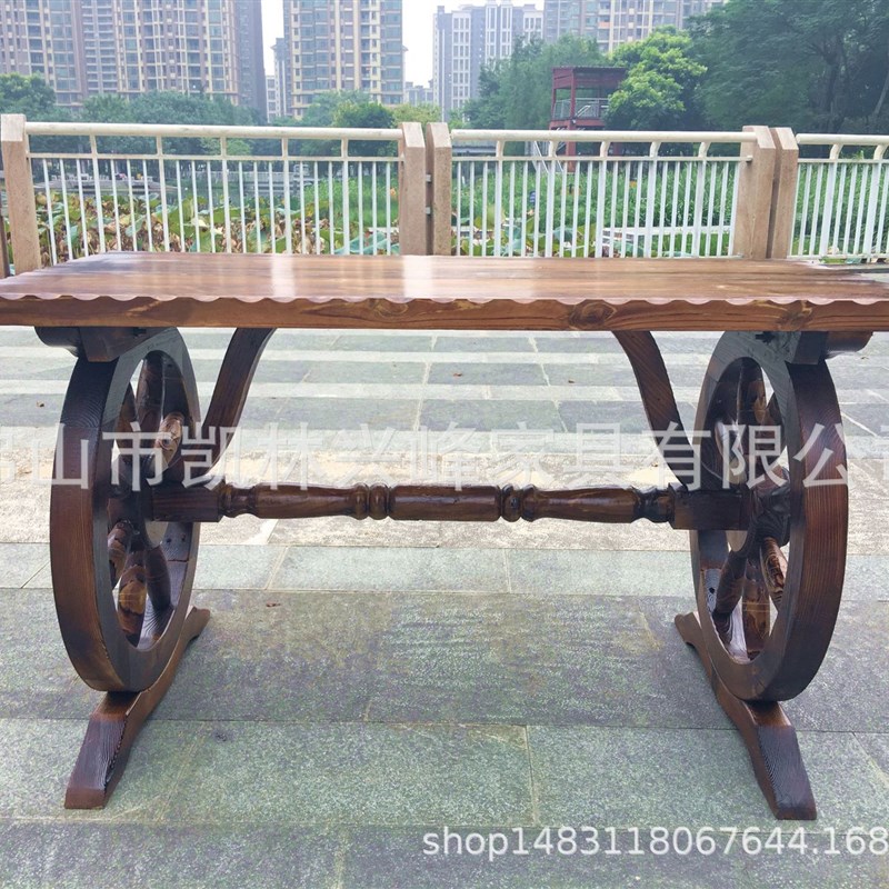 户外碳化木双人车轮椅q实木个性桌椅阳台休闲餐厅桌椅茶楼组合