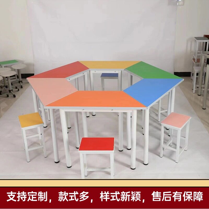 幼儿园原木六角桌学校实木课桌椅儿童六角桌学生桌椅厂家直供
