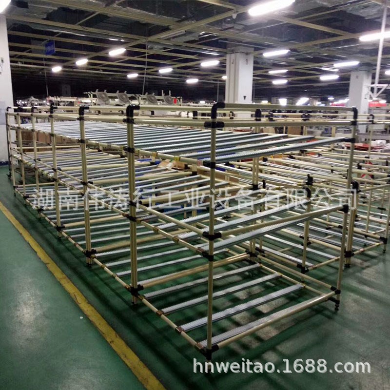 供应精益管线棒物料架 线棒滑D轨式货架 可拆装老化架