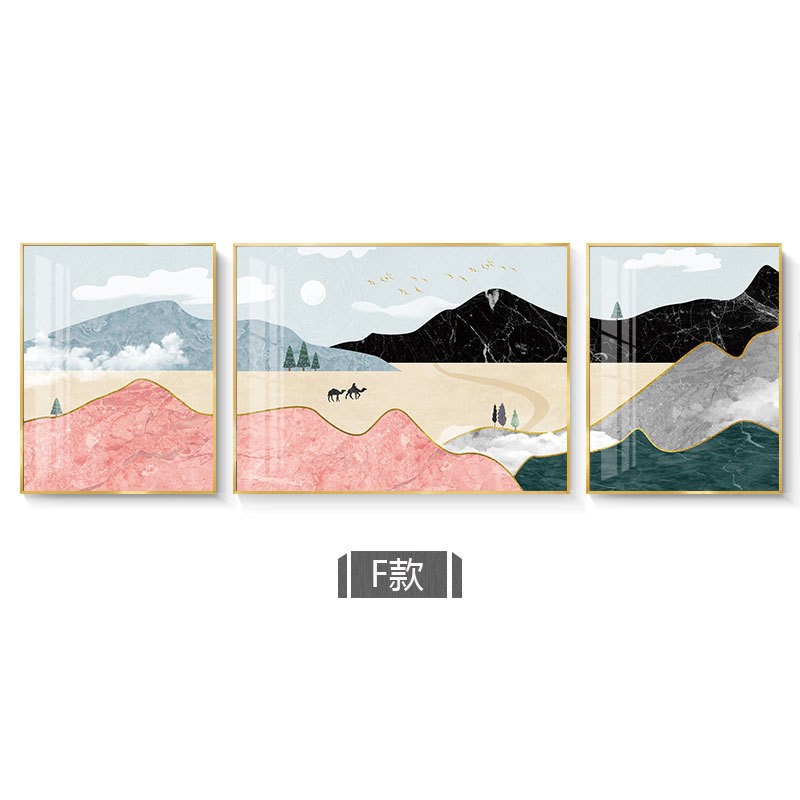 客厅三联画新款现代简约组合沙漠三连轻奢大气挂画U沙发装饰画北