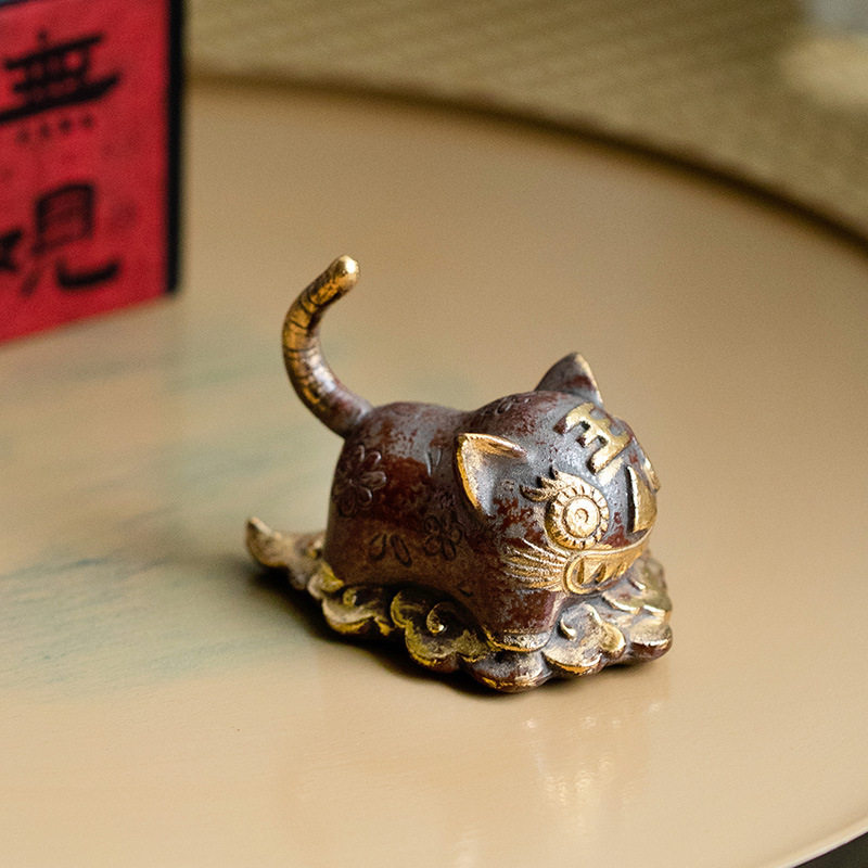 昌朴居原矿粗陶赤金布偶虎茶宠创意茶玩桌面摆件迷你可爱装饰简约