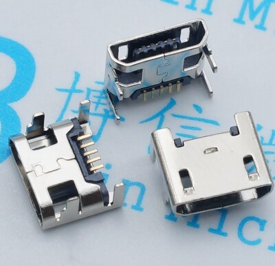 全铜 四脚插 micro USB 5P 7.2 4脚插板式 平口卷边  迈克USB插座