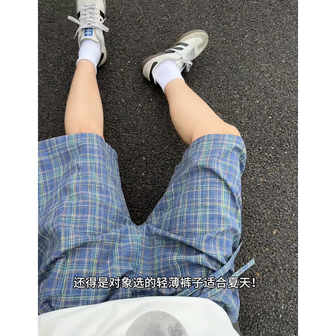 美式复古慵懒风格纹休闲短裤夏天男夏季宽松显瘦百搭阔腿五分裤子图片