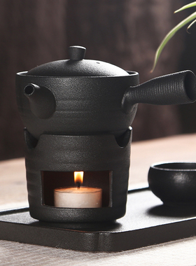 粗陶温茶炉黑陶煮茶器 日式酒精灯蜡烛茶壶茶杯 陶瓷功夫茶具套装