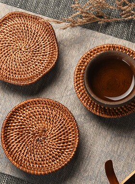 高脚越南藤编杯垫隔热功夫茶杯垫餐垫茶道藤垫茶壶托禅意茶具配件