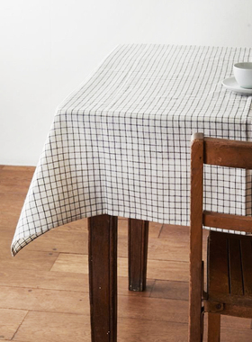 Fog linen work日本进口纯亚麻桌布 格子布艺茶几餐桌台布长方形