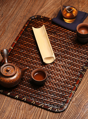 手工竹编干泡茶席 中式禅意杯垫桌布香道竹席 茶具配件茶盘泡茶帘