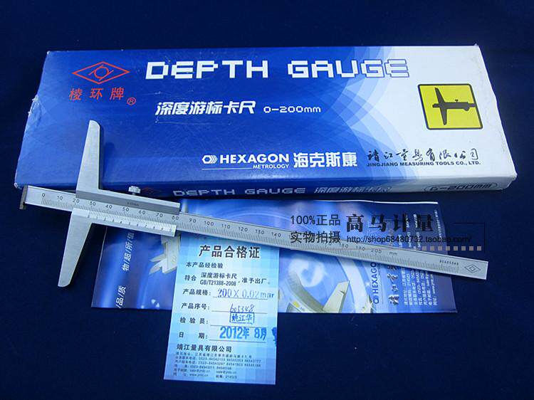 正品靖江棱环牌单钩深度游标卡尺 0-200-300mm 精度0.02mm 名牌