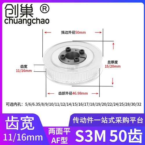 S3M50齿AF齿宽11/16胀套同步轮内孔566.358910胀紧套轴衬同步带轮