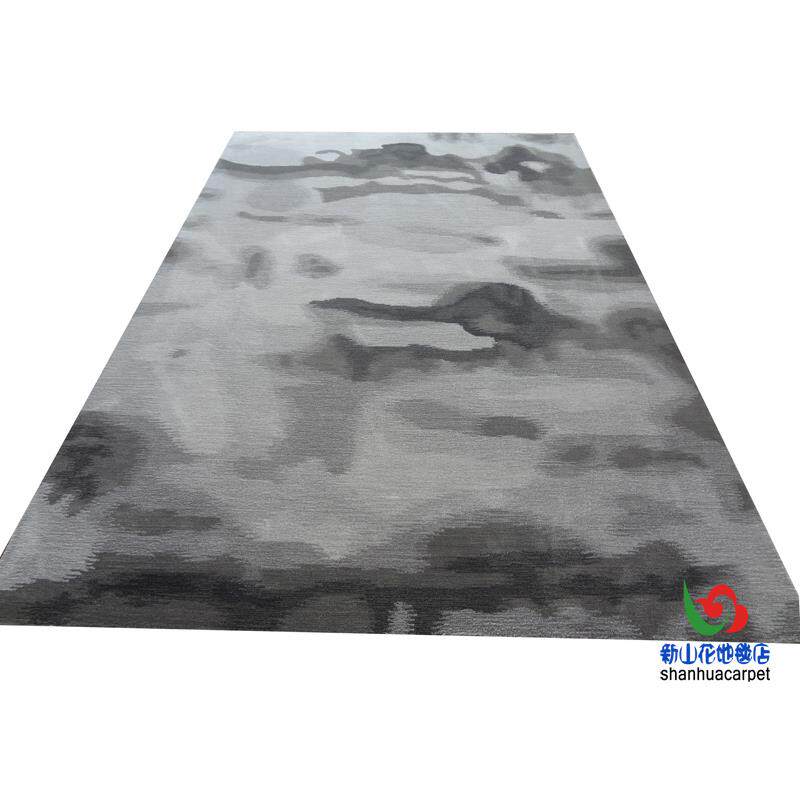 新中式抽象蓝色水墨画样板房手工腈纶客厅茶几沙发地毯书房办公室