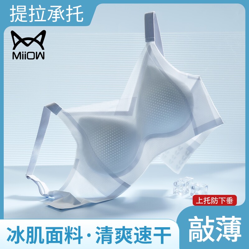 猫人凉感内衣女夏季薄款蜂巢杯小胸聚拢透气文胸提拉抗菌无痕轻薄