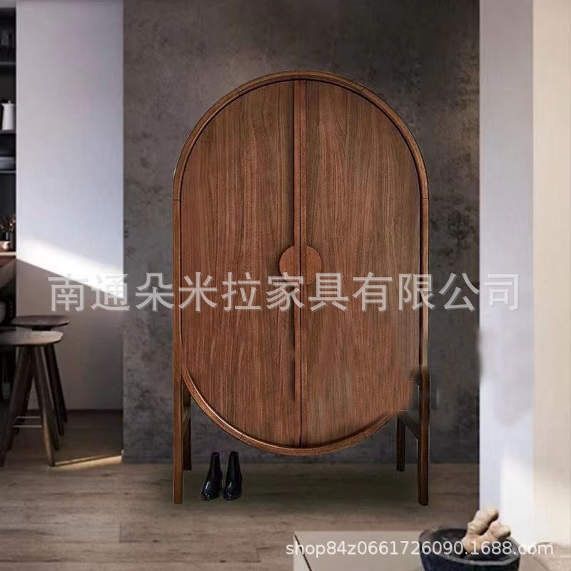 北欧复古新古典简约客厅卧室创意拱形双开L门衣柜意式椭圆实木书