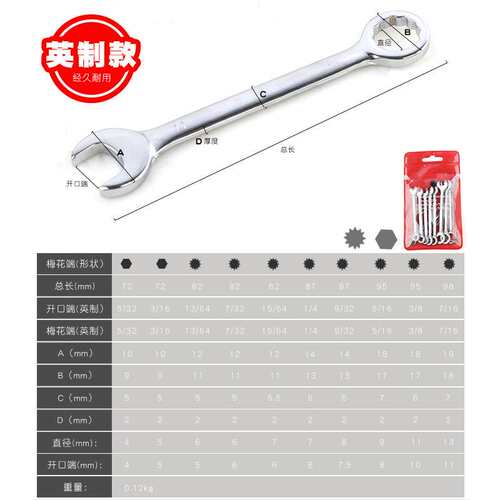 梅花开口10件套公英制迷你两用扳手组合套装呆扳汽车维修五金工具