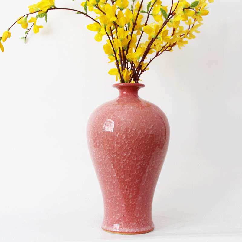 粉色陶瓷花瓶摆件桌面装饰花器禅意中式插花器皿落地大摆件