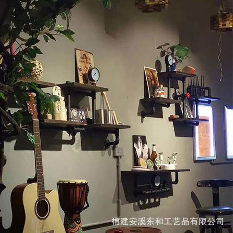 美式 LOFT工业风墙面隔板水管置物架 复古餐厅壁挂式收纳展示架