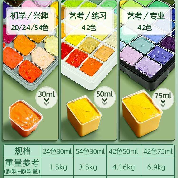马利牌果冻水粉颜料42色套装美术生绘画24色水粉画初学者玛丽颜料